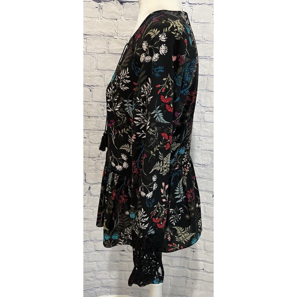 Tahari Woman Black Floral Long Sleeve Lightweight Sheer Pullover Top Size Small - Picture 4 of 8